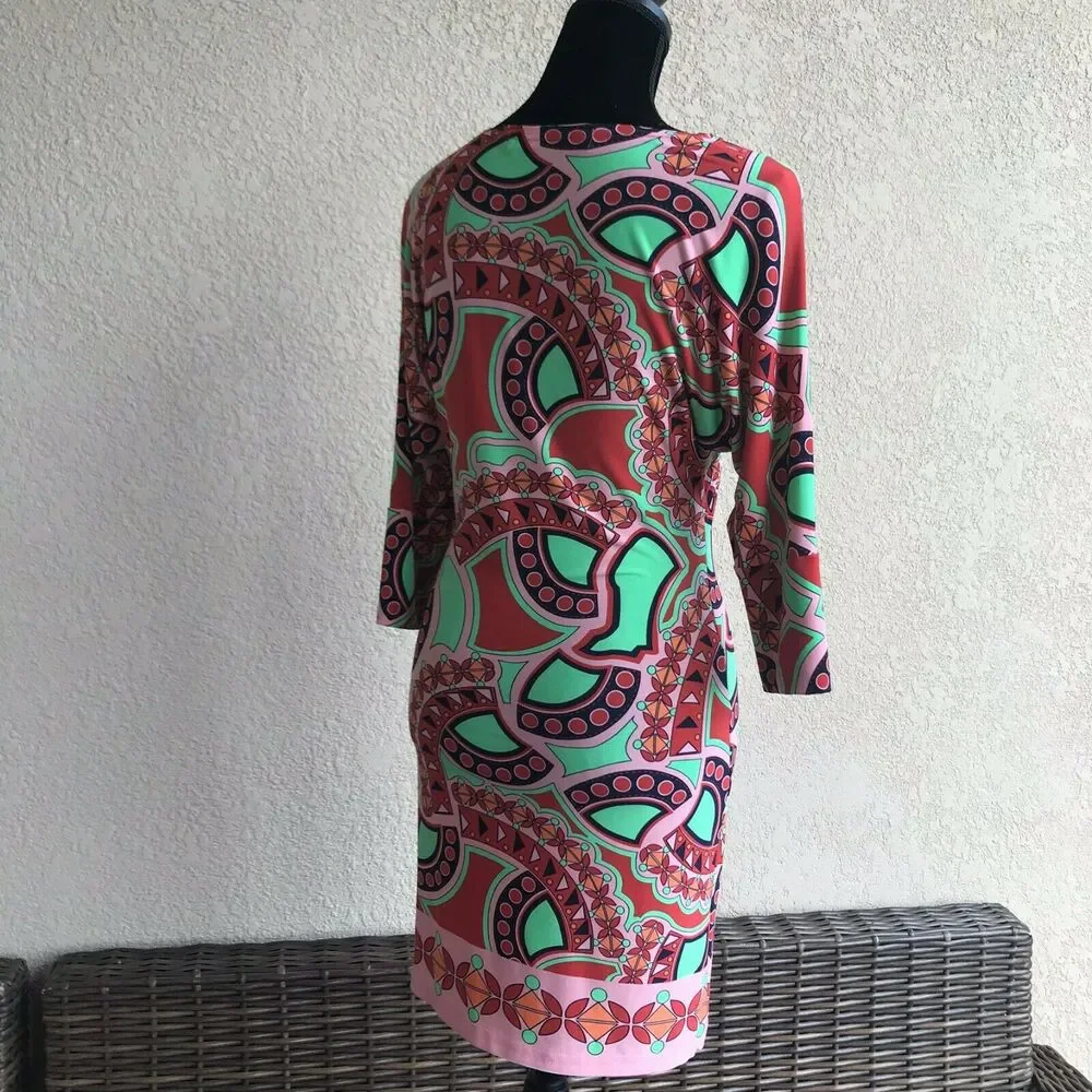 Tracy Negoshian Womens Dress Sz S Bodycon Dolman Sleeve Rust‎ Orange Peach Green - Picture 4 of 7
